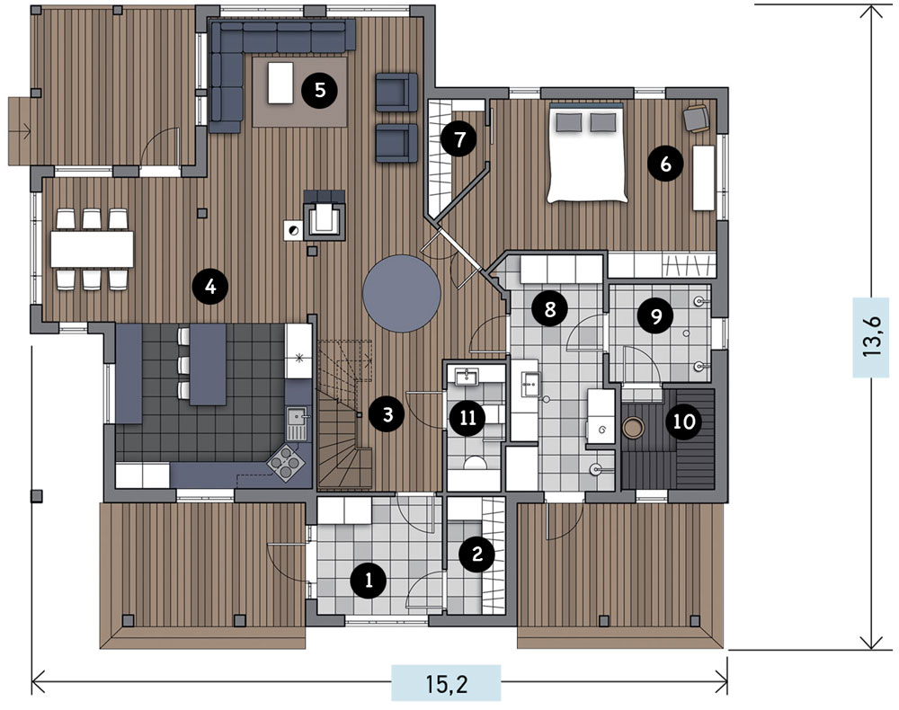 Нетипичное жилье: полутораэтажный загородный коттедж
