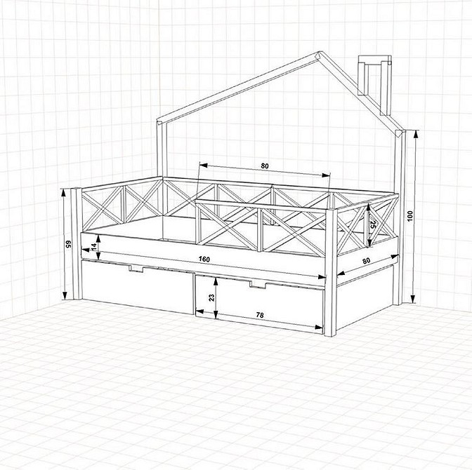 Детская кровать домик чертеж