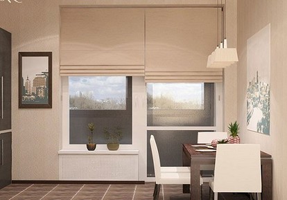 Окно в кухне с балконом оформление
