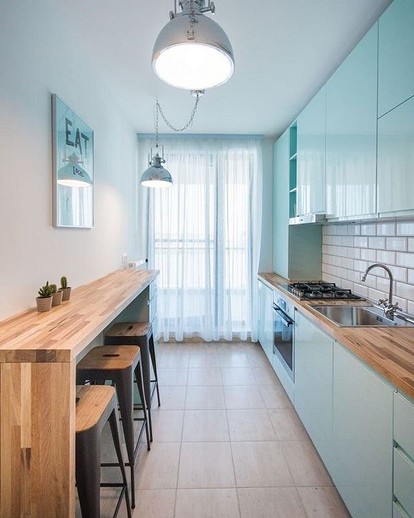 Особенности дизайна узкой кухни: (70 фото красивых интерьеров узкой кухни)
