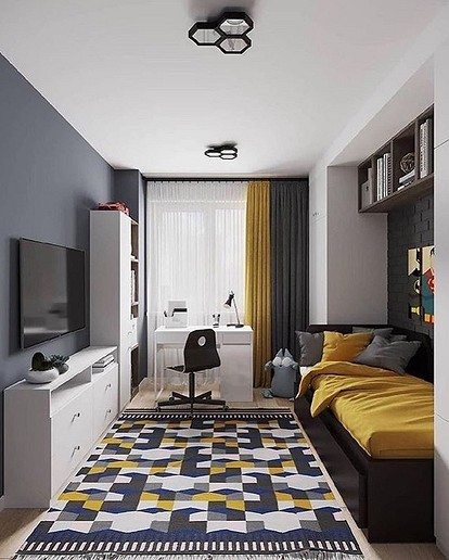 Дизайн узкой длинной комнаты на примере квартиры в Барселоне