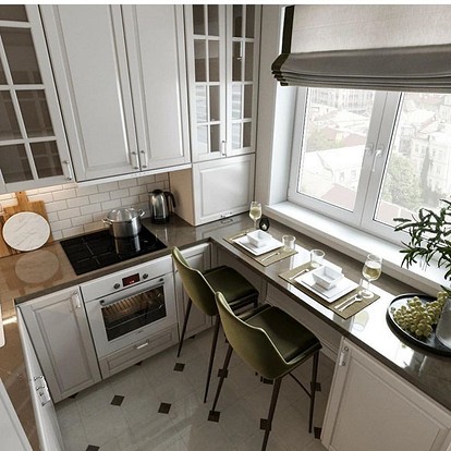 Дизайн маленькой узкой кухни с окном - 67 фото