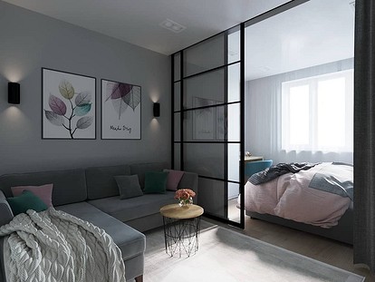 Гостиная и спальня в одной комнате - зонирование и дизайн (50 фото)