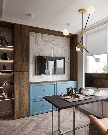 Голубой цвет в интерьере кухни: примеры дизайна