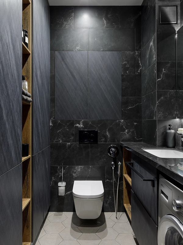 Чёрная ванная комната - примеры дизайна, 50 фото