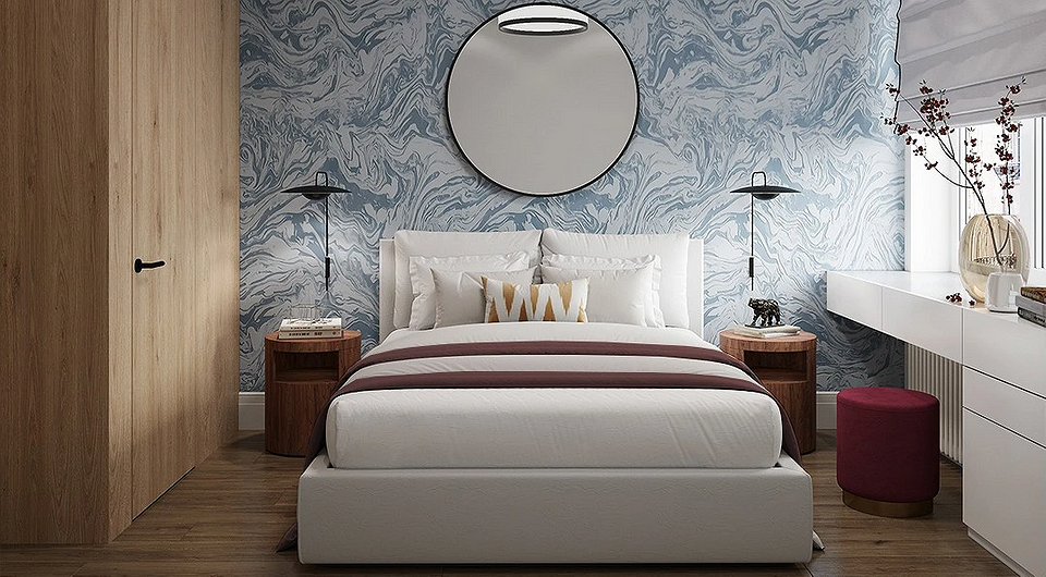 Дизайн спальни с обоями (61 фото)