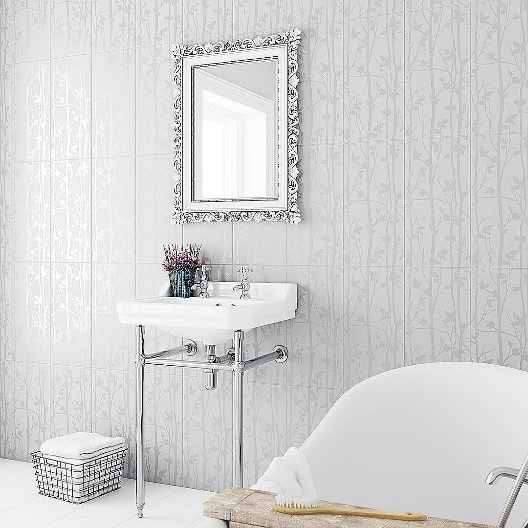 ванная декор дизайн красивая настенная плитка с растительным узором фото