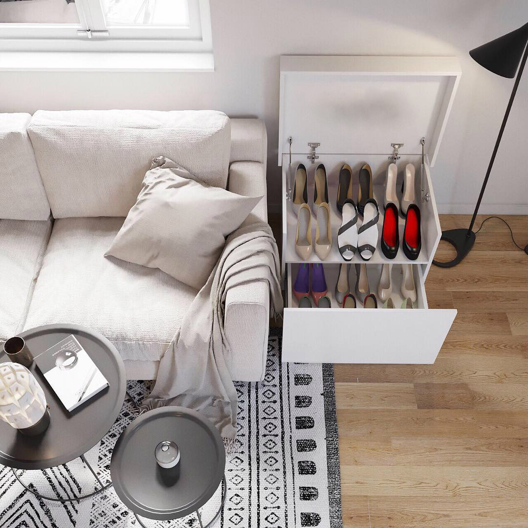 Стильное и оригинальное решение для хранения в квартире женской обуви: фото